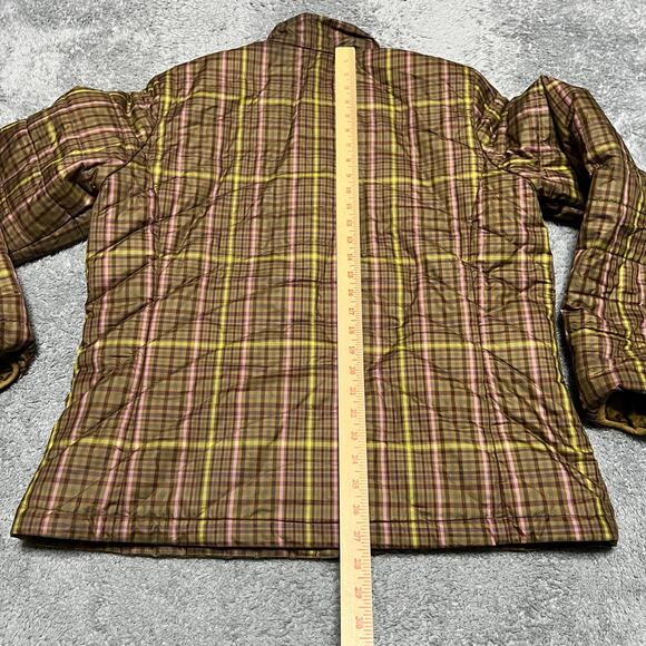 Lands End Coat Women Large 14-16 Plaid Puffer Quilted Jacket Brown Pink - Picture 6 of 8
